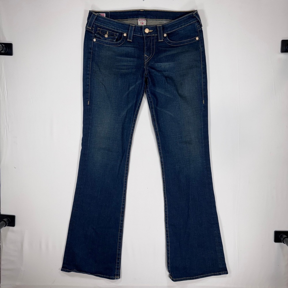 True Religion Bootcut Jeans Womens 32 Flap Pocket Rhinestone Button Y2K Vtg USA - Picture 2 of 16